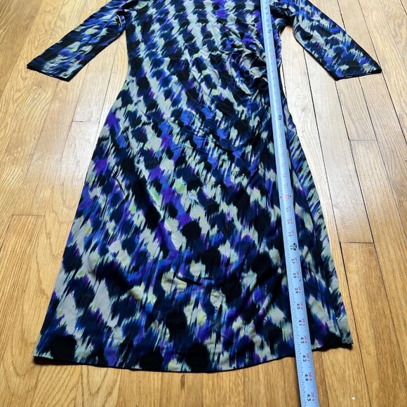 Boss Hugo Boss Size L Blue Black Abstract Print 3/4 Sleeve Ruched Sheath Dress - Picture 9 of 15